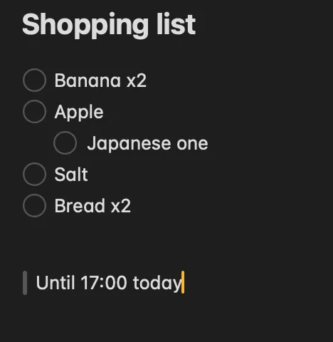 Example of notes that people will usually take in these apps - this time, a shopping list